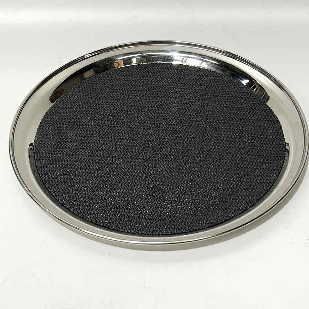 TRAY, Round Stainless Steel w Black Non Slip Top 40cmD